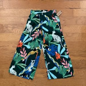 NWT Christian Siriano NY Tropical Jungle Print Linen Crop Wide Leg Linen Pants